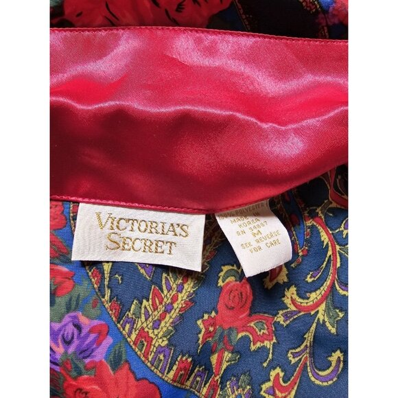 Victorias Secret Gold Label Womens Sleep Shirt Size Medium Red Rose Paisley Vtg - Picture 3 of 11